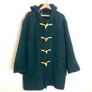 Tibbett Duffle Coat Hooded Wool Blend Made In England forest green size XL